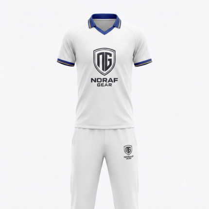Noraf Gear Apex-Series Professional Cricket Uniform (White with Blue Trim)